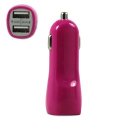 2 USB Output Cell Phone Car Adapter Charger (Hot Pink)